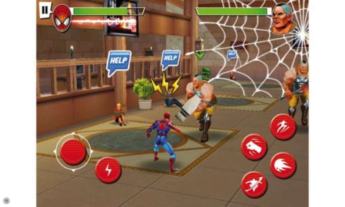 Ähnlich verhält es sich bei Action-Spielen, etwa Spider-Man von Gameloft. Auch hier verliert der Spieler bei schnellen Kombinationsschlägen gelegentlich die Kontrolle über den Helden; freilich macht auch hier Übung den Meister, und so hat man sein Gl