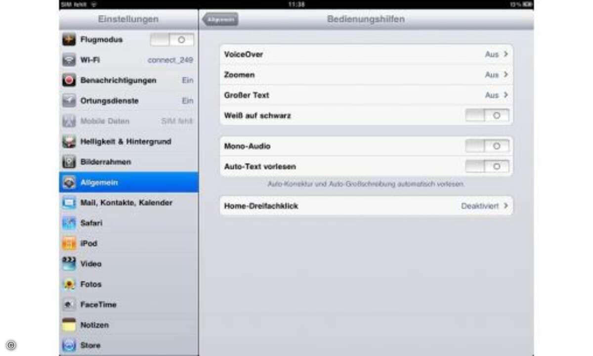 Das iPad bietet zahlreiche Bedienhilfen, die Sehbehinderten erlauben das Tablet zu nutzen.