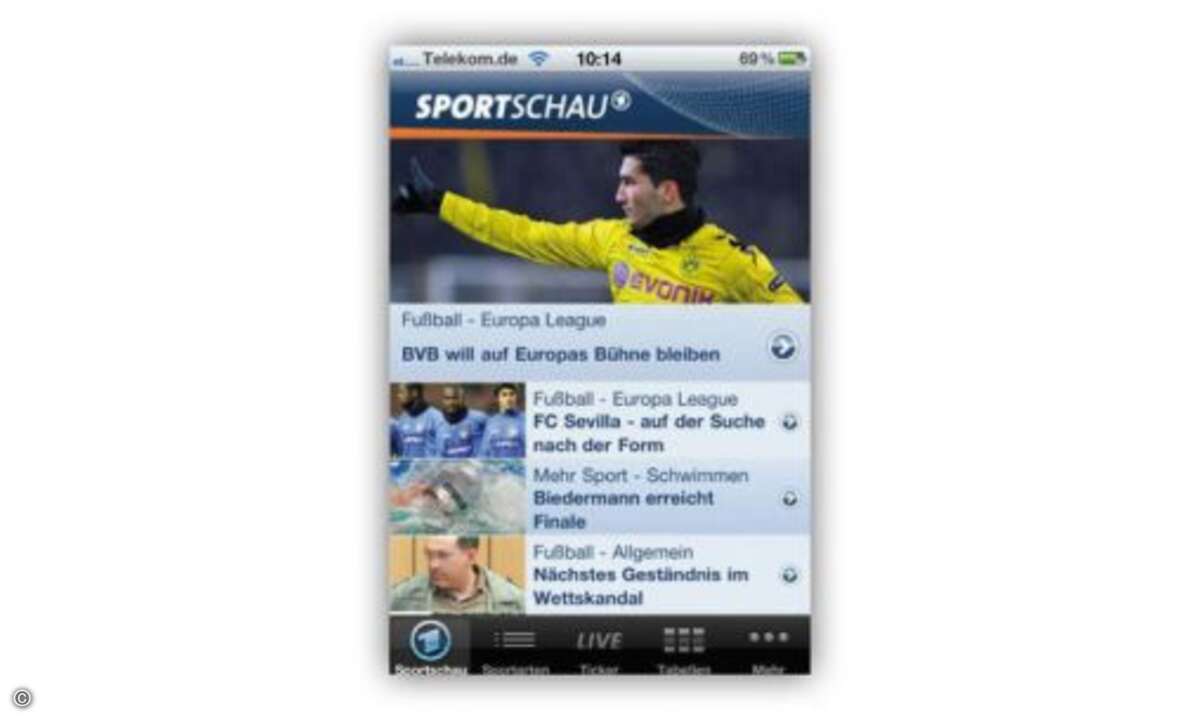 Pünktlich zur Bundesliga-Rückrunde meldet sich die gute alte Sportschau auf dem iPhone zu Diensten: Das Tool bietet neben News einen Liveticker mit Toralarm, Audio-Live-Streams und jede Menge Bilder. Das Angebot ist kostenlos nutzbar.