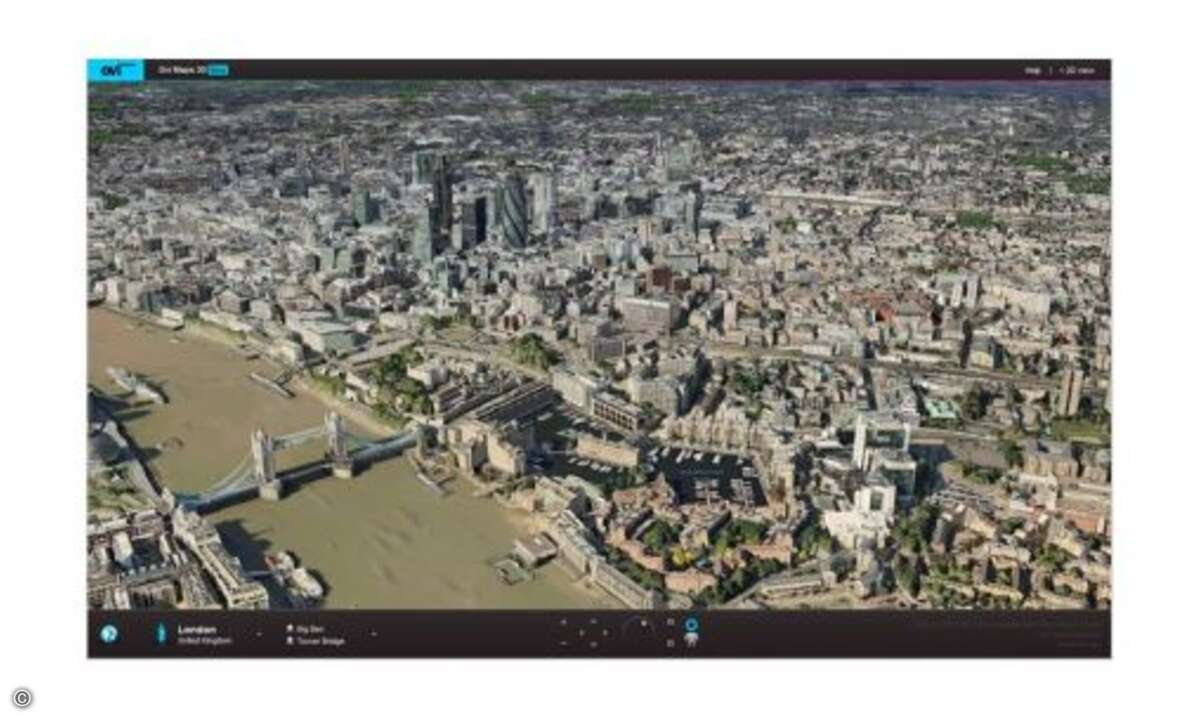 Dort gibt es jetzt beispielsweise eine 3D-Ansicht von London © Nokia