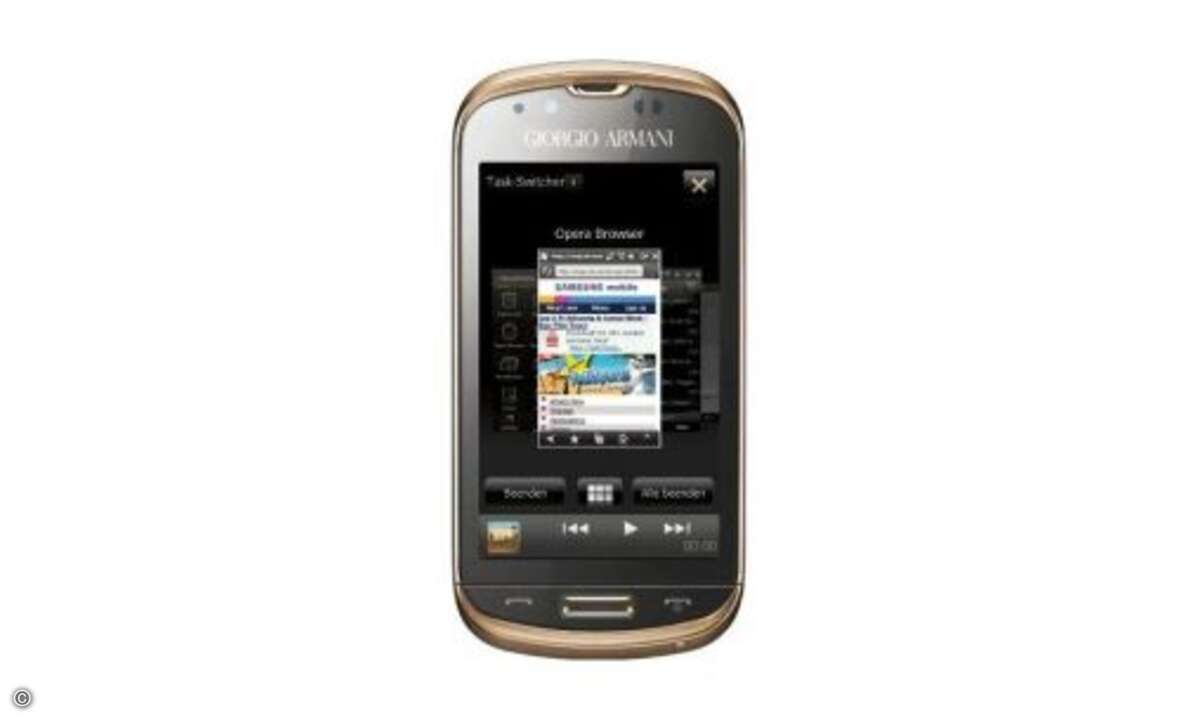 Platz 5: Samsung Giorgio Armani B7620

Das Windows-Mobile-6.5-Phone bietet trotz seines Alters von mehr als einem Jahr immer noch eine gute Ausstattung: 3,5-Zoll-OLED-Display mit 480 x 800 Pixel Auflösung, WLAN, UMTS und vieles mehr. Das hat seinen