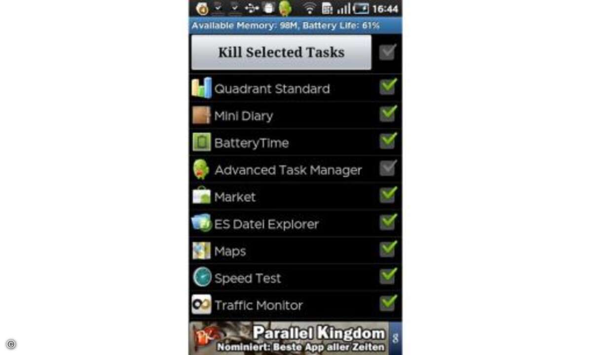 Advanced Taskmanager
Apps sind Ressourcenfresser. Je mehr Anwendungen im Hintergrund laufen, desto mehr Arbeitsspeicher wird beansprucht und desto stärker leidet die Rechenleistung. Mit der kostenlosen App Advanced Taskmanager für Android lassen