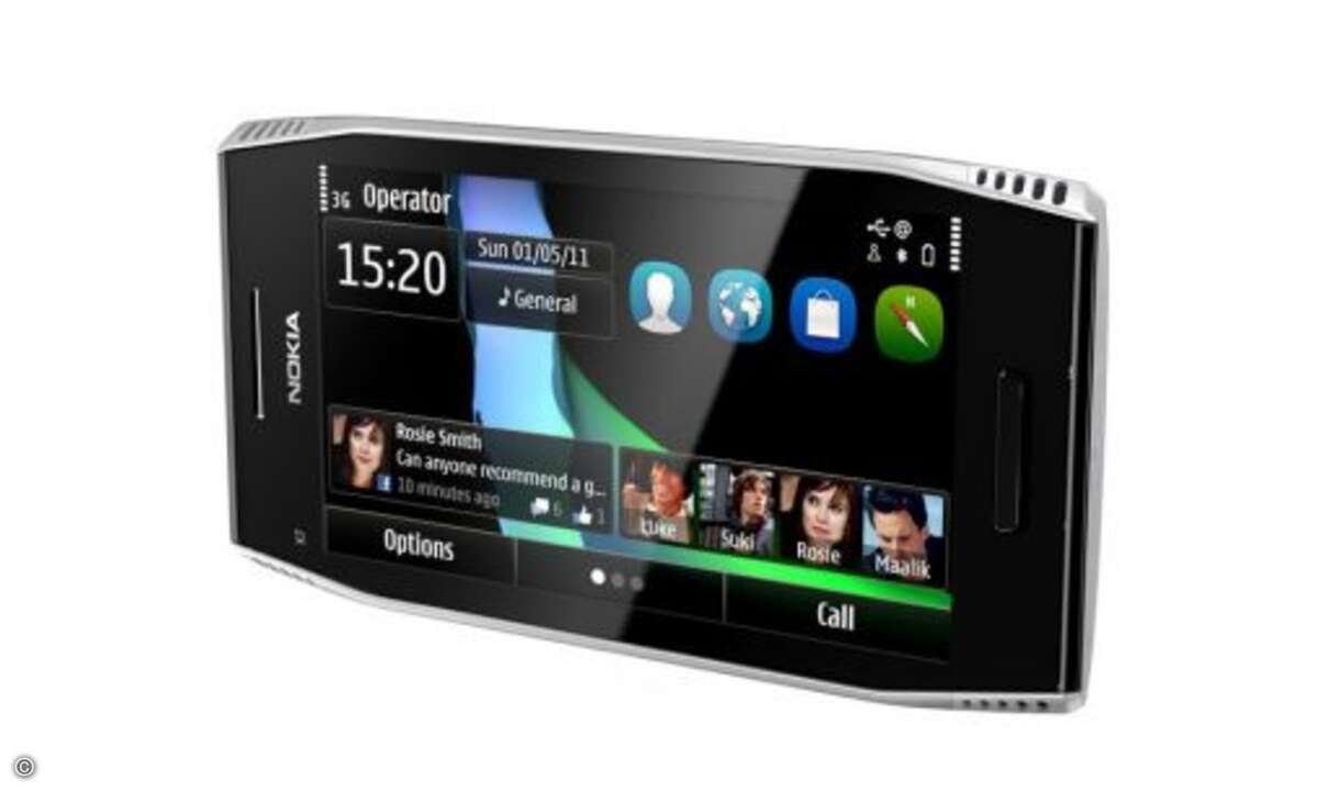 Nokia X7
Im X7 hat nun auch Nokia ein klassisches Touchscreen-Smartphone mit 4-Zoll-Display angekündigt. Das originell gestaltete Smartphone kommt mit der neuen Symbian-Version Anna. Im zweiten Quartal soll das X7 auf den Markt kommen, die Preisem