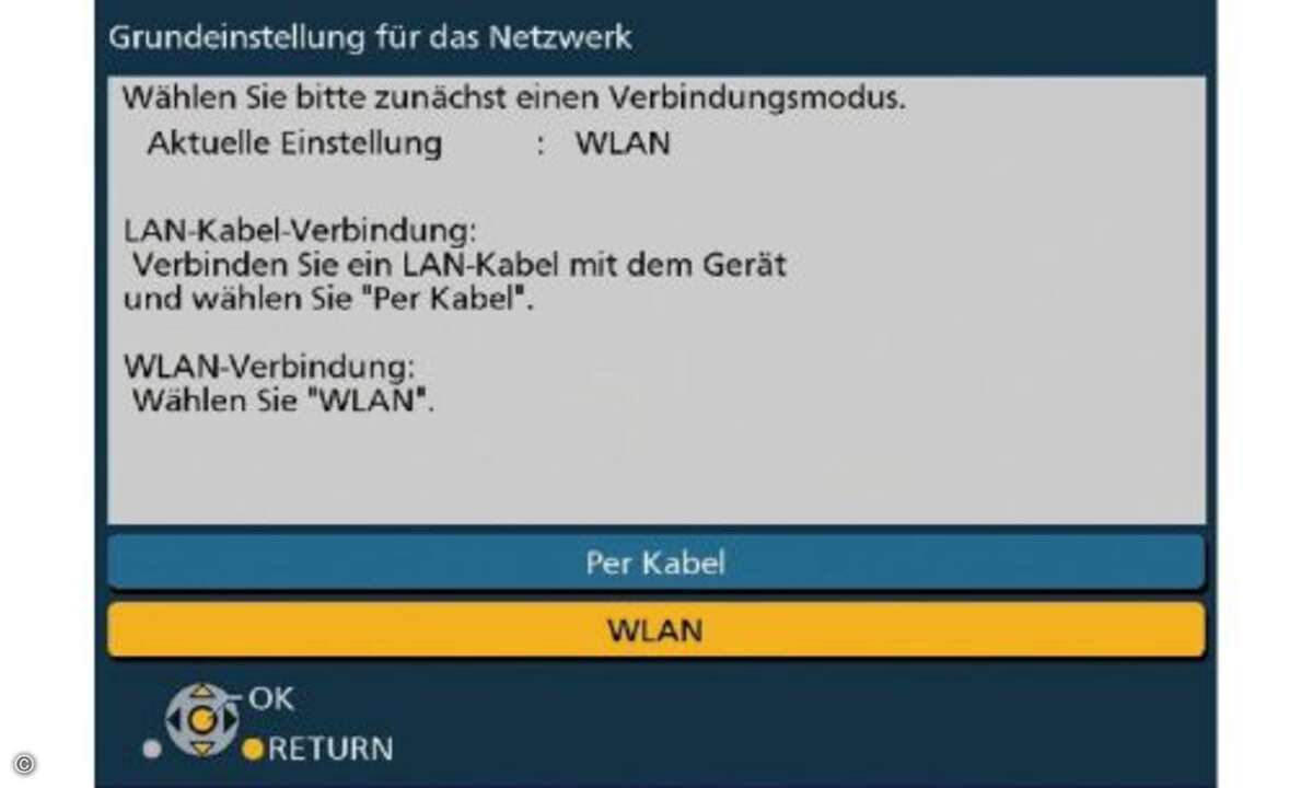 Schritt 1: Standardmäßig ist in Fernsehern, Playern und Receivern die Netzwerk-Datenübertragung per Kabel aktiviert. Um WLAN zu nutzen, gehen Sie in das Einstellungsmenü. Unter dem Punkt