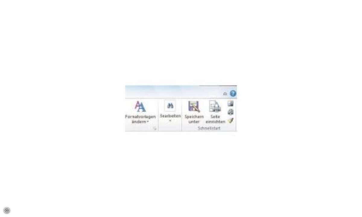 Die neue Funktionsgruppe erscheint am rechten Rand des Office-Menübandes.

TIPP 4a: Mini-Workshop -Menüband individuell bestücken

In Office 2010 können Sie in allen Anwendungen die Menübandfunktionen (Ribbon) individuell an Ihre Bedürfnisse anp