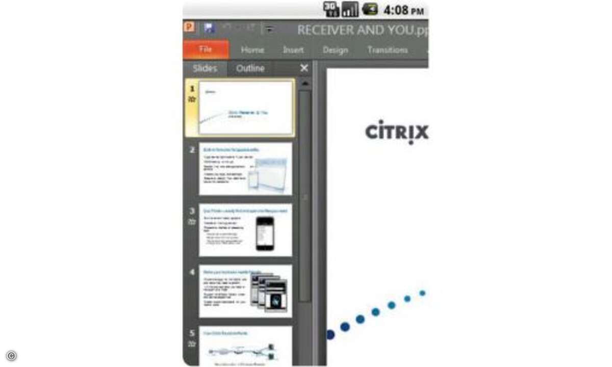 Citrix Receiver

Android-Smartphones greifen nun auch auf ­Unternehmensanwendungen per SaaS zu.

Die Firma Citrix steht als Technologie-Lieferant hinter einer großen Zahl von Software-as-a-Service-Lösungen (SaaS). Die dabei genutzte Client-Softwa