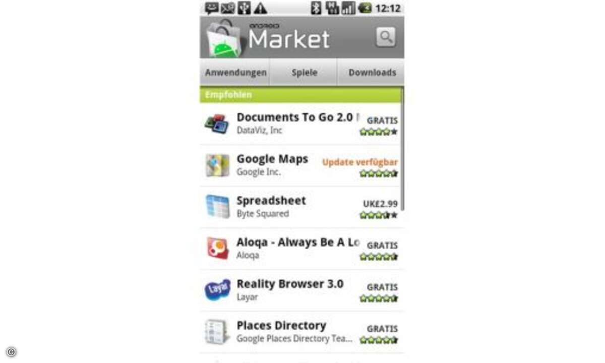Google Android Market Schon besser: Mit Android 1.6 Donut bekommt der Market ein freundlicheres Gesicht.
