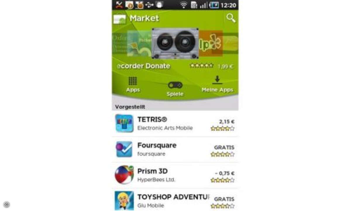 Google Android Market Noch besser: Seit Android 2.2 Froyo gefällt das Layout des Markets mit komplett überarbeitetem Design.