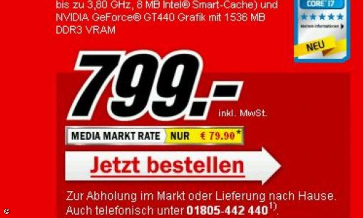 Der Bestell-Button verspricht die Optionen