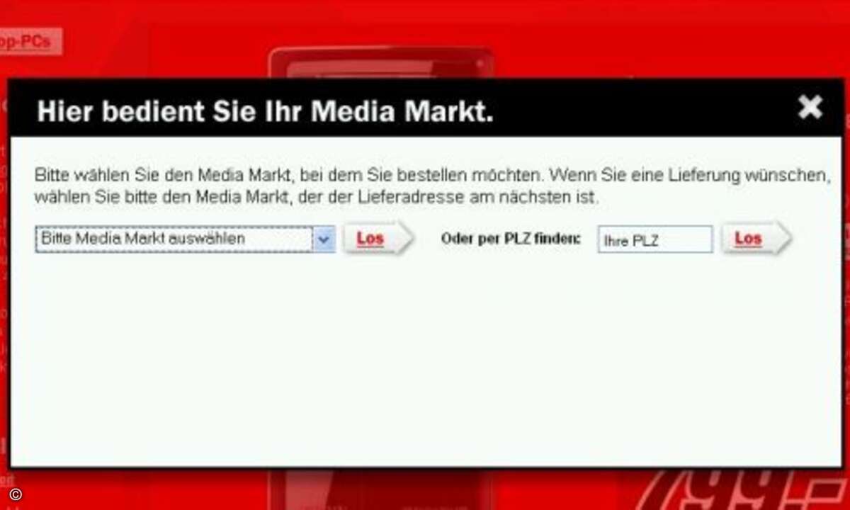 Der nächste Schritt im umständlichen Media Markt-Bestellverfahren: Die Auswahl des nächstes Marktes