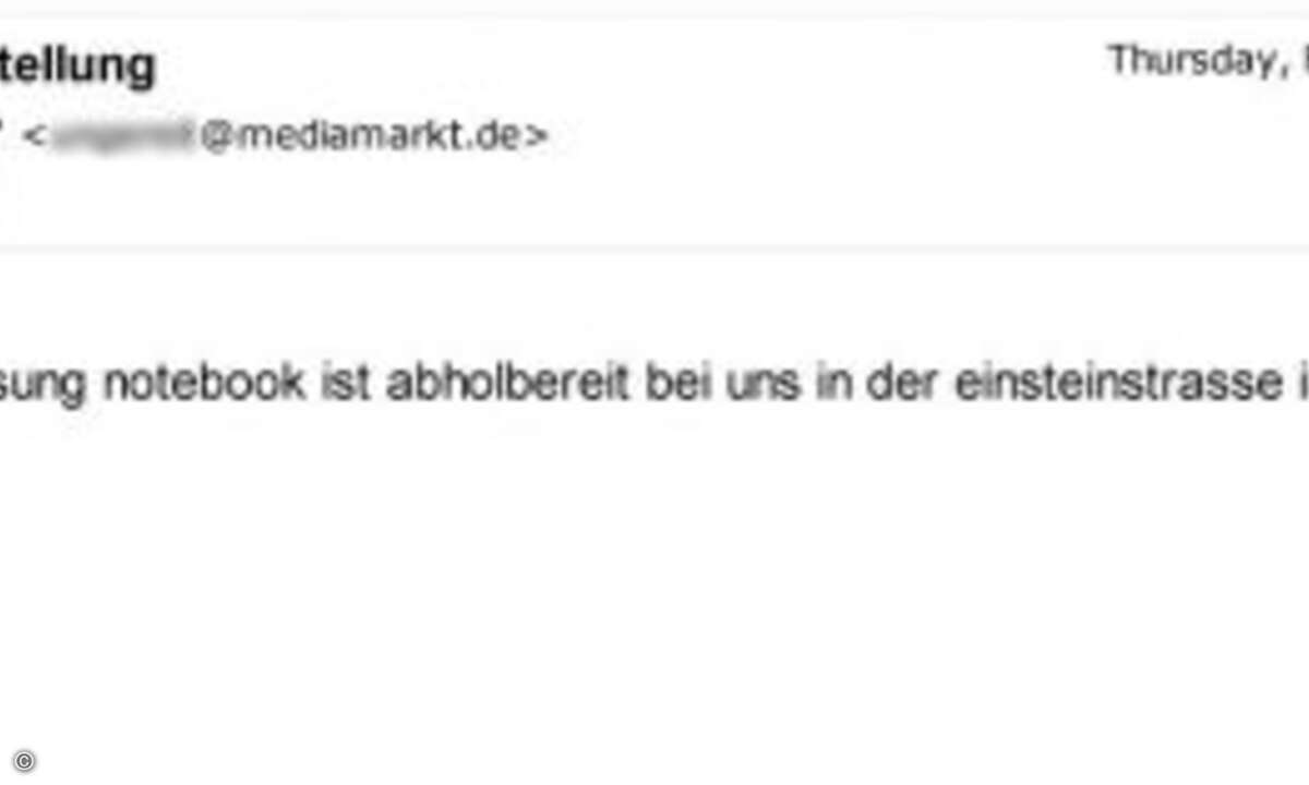 Zwei Tage nach der Bestellung zur Abholung: Der Kunde erhält eine Bestellbestätigung - manuell erstellt und inklusive Rechtschreibfehlern