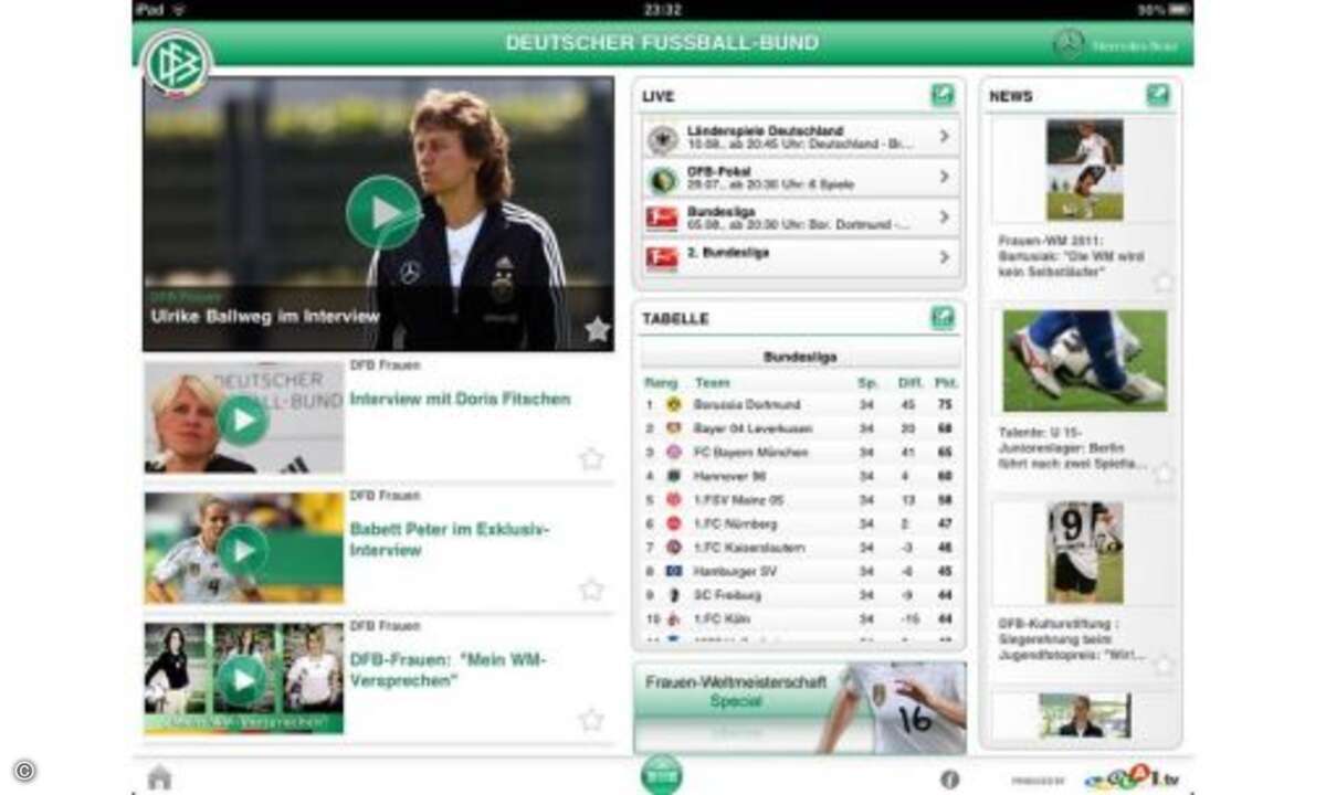 DFB HD ist die offizielle App des Deutschen Fußballbundes. Sie informiert über alle wichtigen Wettbewerbe der Männer- und Frauen-Ligen sowie über Europa- und Weltmeisterschaften.
