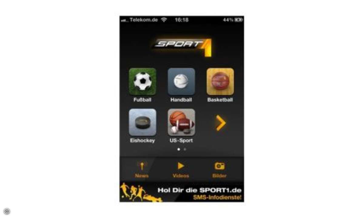 In unserem Test etwas instabil zeigte sich die ansonsten aber sehr informative App des TV-Senders Sport 1. Sie informiert auch über weniger stark beachtete Sportarten. (Das Bild zeigt die iPhone-Version)