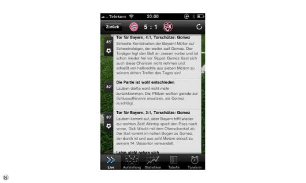 Wer ungern lange Texte liest, der freut sich über die Sport-1-Nachrichten im Ticker-Stil. (Das Bild zeigt die iPhone-Version)