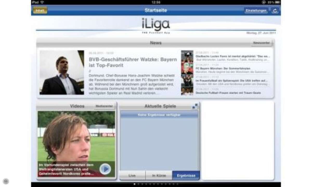 Ähnlich wie die DFB-App vereint auch iLiga News, Spielstände und Tabellen in einer schicken und gut bedienbaren Oberfläche. Allerdings deckt iLiga auch internationale Vereinswettbewerbe wie die Champions League ab.