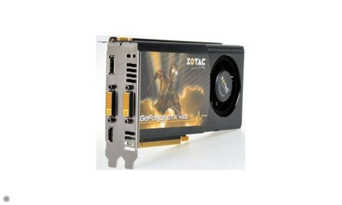 Platz 4: GeForce GTX 460  UVP in Euro: 179,00 Straßenpreis in Euro: 159,00 Heft: PCgo 02/2011  Testergebnis: gut Punkte: 78