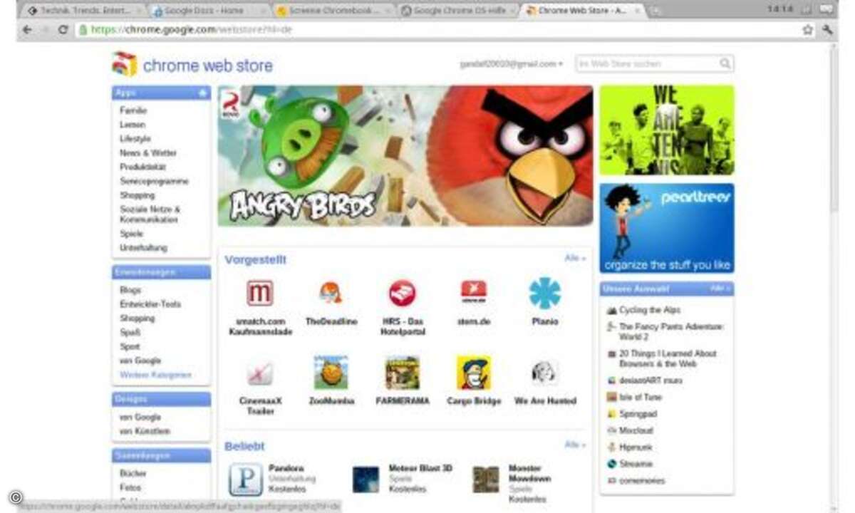 Über den Chrome Web Store bekommt man Web-Applikationen.