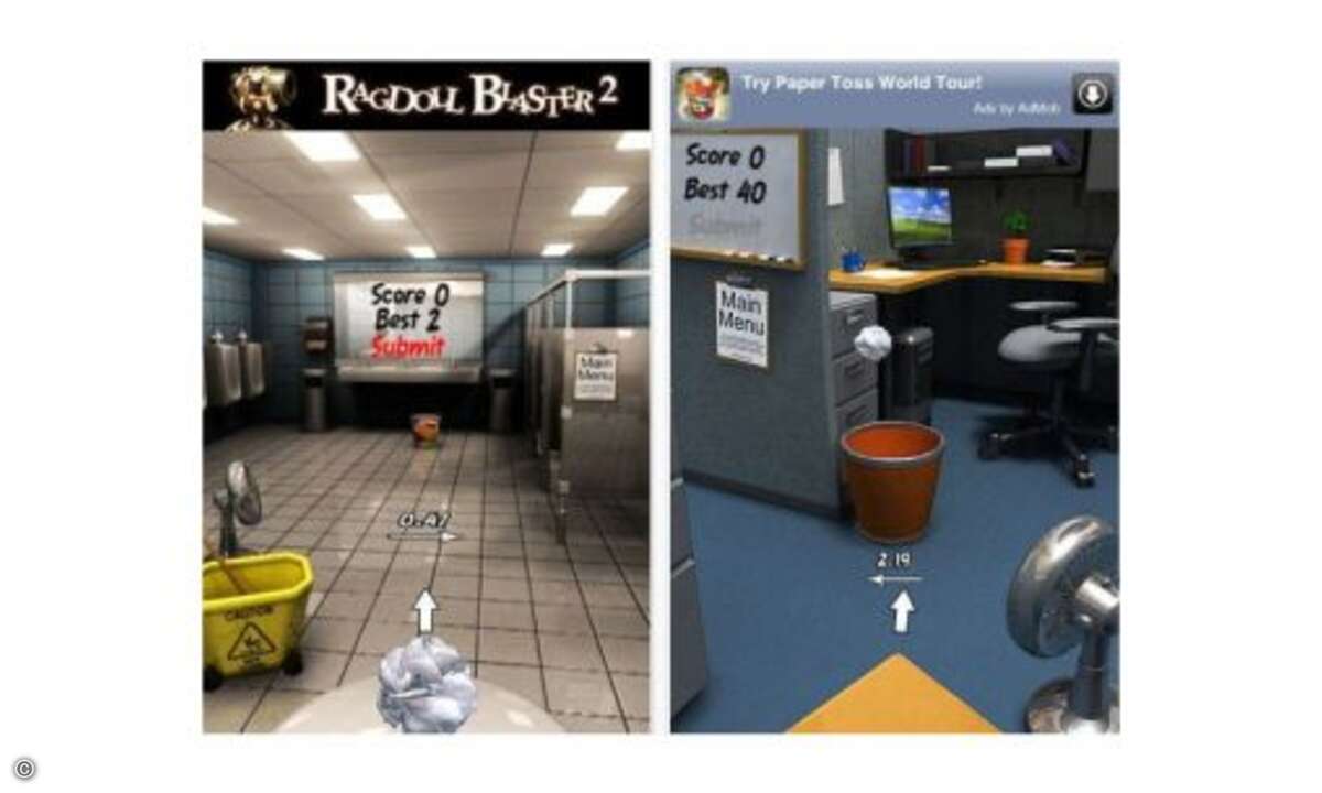 Mülleimerschießen
Eine nette Abwechslung für zwischendurch ist das Spiel „Paper Toss“. Es gilt, den Müll in den Papierkorb zu werfen und dabei auch zu treffen. Kompatibel mit iPhone, iPod und iPad.
Gratis.