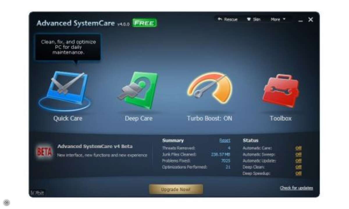 Mithilfe des kostenlosen Systempflege-Tools Advanced SystemCare Free halten Sie Ihr Windows stets sauber und sorgen so für mehr Leistung.