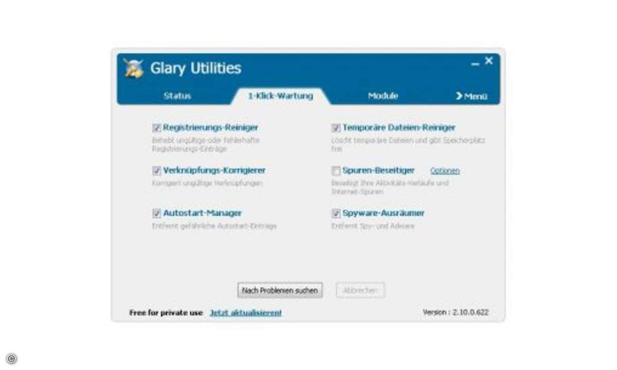 Mit Glary Utilities beseitigen Sie den Datenmüll, der sich mit der Zeit auf Ihrem System ansammelt. Die Software bietet darüber hinaus eine Systemoptimierung an.