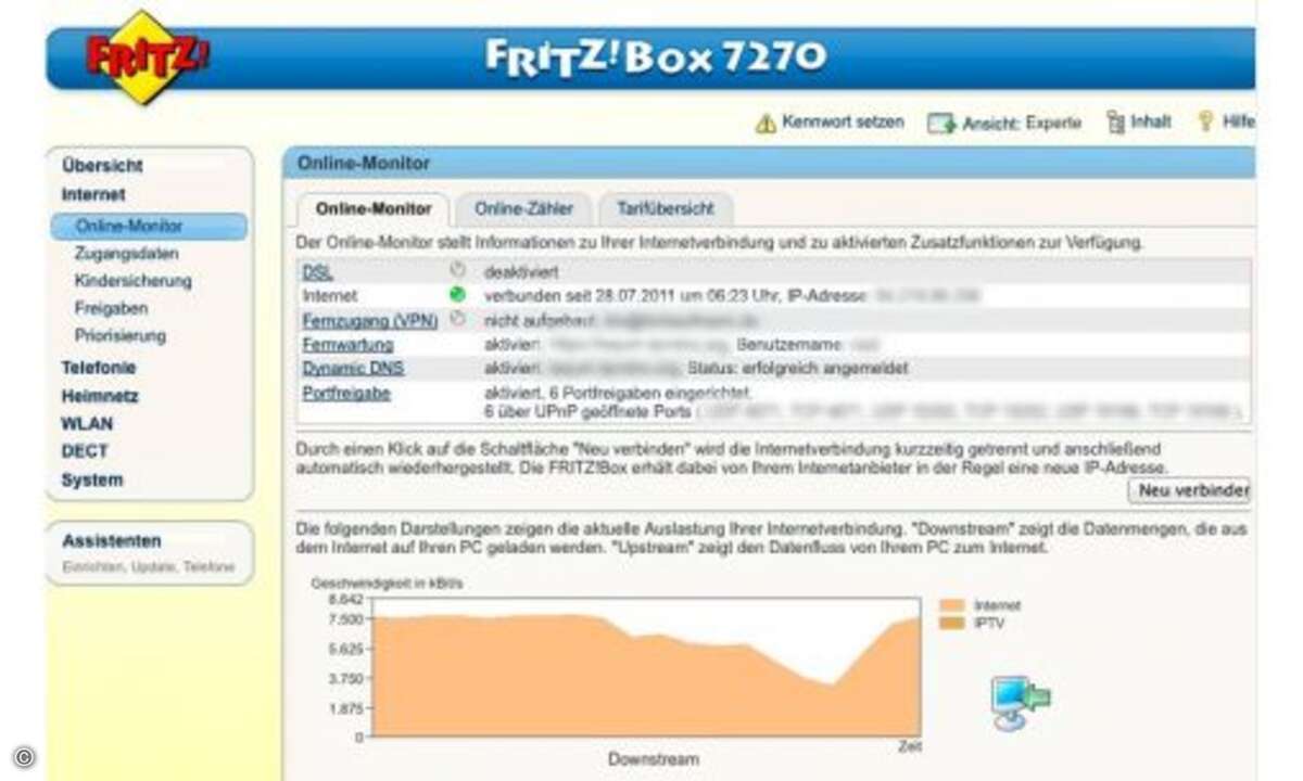 So jungfräulich wie auf diesem Foto sieht die Fritzbox-Web-Oberfläche längst nicht bei jedem Fritzbox-Besitzer aus. Viele Internet-Provider verunstalten die Web-Oberfläche mit Firmenlogo, Hausfarben etc. - von Profis einfach
