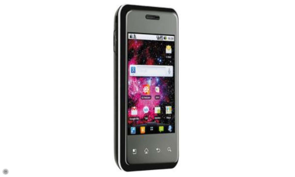 LG Optimus Chic
Auch LG setzt bei seinen Smartphones auf Android als Betriebssystem. Ein interessantes und mit 200 Euro auch günstiges Modell ist das Optimus Chic. Zwar wirkt dessen Kunststoffgehäuse nicht eben wertig, und auch die Sensortasten au