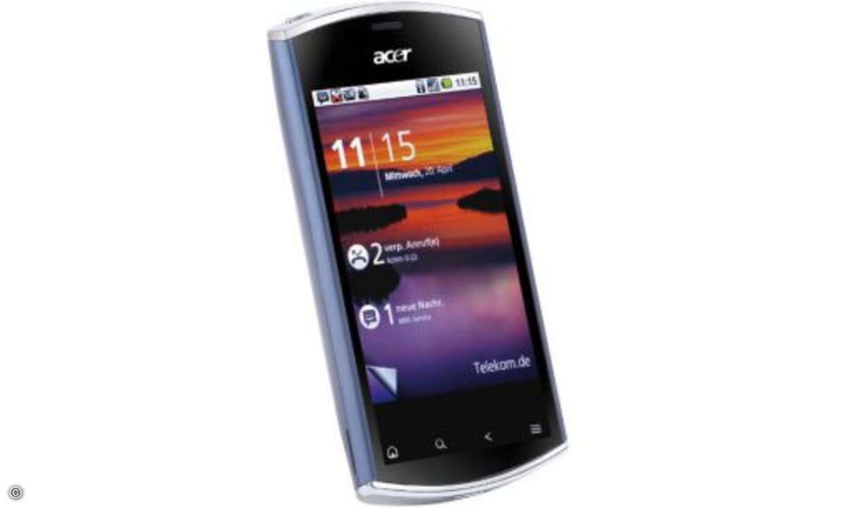 Acer Liquid Mini
Beim Liquid Mini von Acer ist der Name Programm. Zu den kompakten Abmessungen gesellt sich ein attraktives Design um den 3,2 Zoll großen Touchscreen herum. Lediglich das knarzende Gehäuse trübt das ansonsten sehr ordentliche Ersch