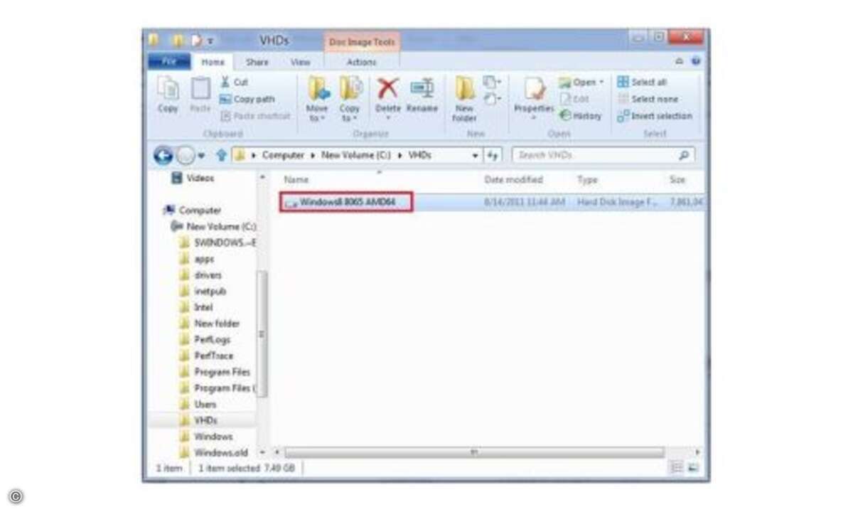 Virtual Hard Disk einbinden
Nicht ganz so bekannt wie eine ISO-Datei ist eine Virtual Hard Disk. Dies sind Dateien, die z.B. in den Microsoft Server-Varianten von Hyper-V benutzt wird, um virtuelle Machinen zu speichern.
© microsoft