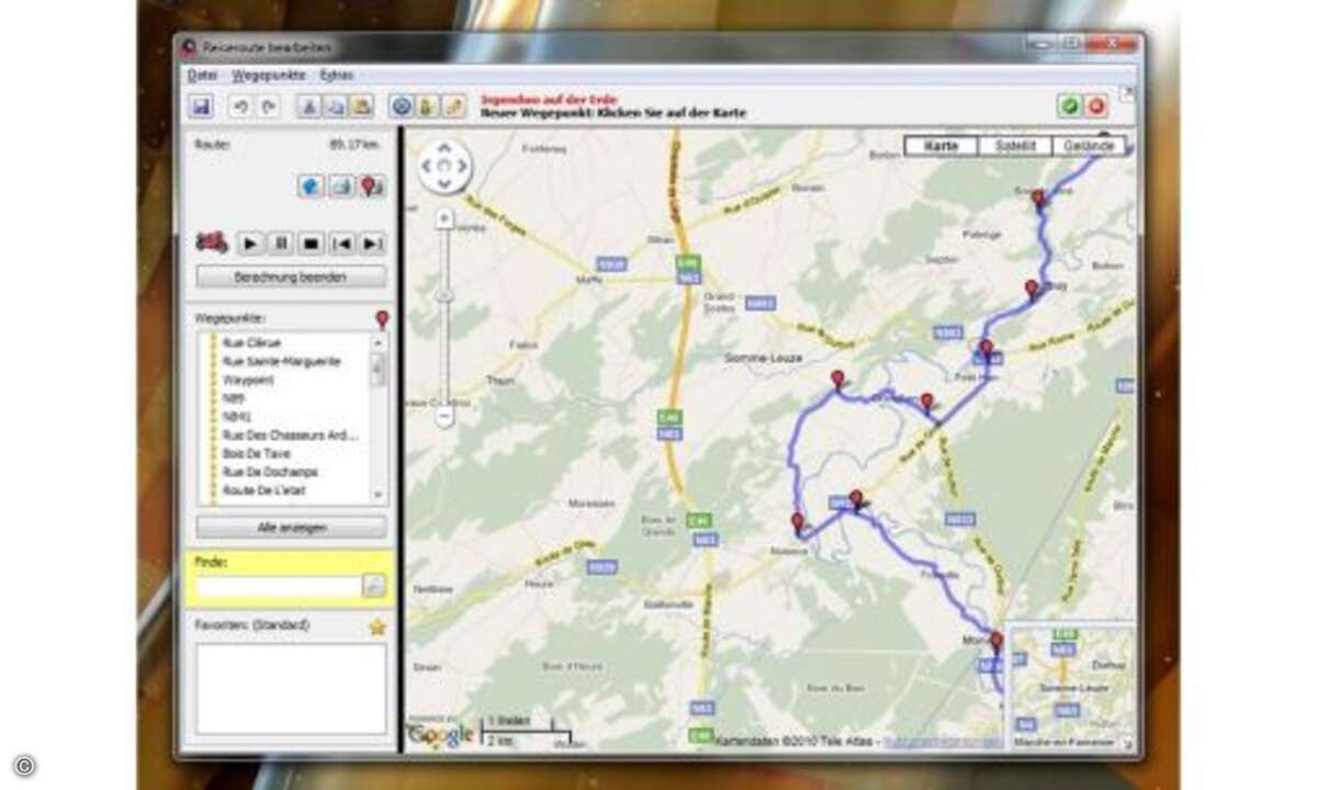 Mit dem kostenlosen Programm Tyre nutzen Sie Google Maps für die Routenplanung am heimischen PC und übertragen die erstellten Wegstrecken auf Ihr Navigationsgerät.