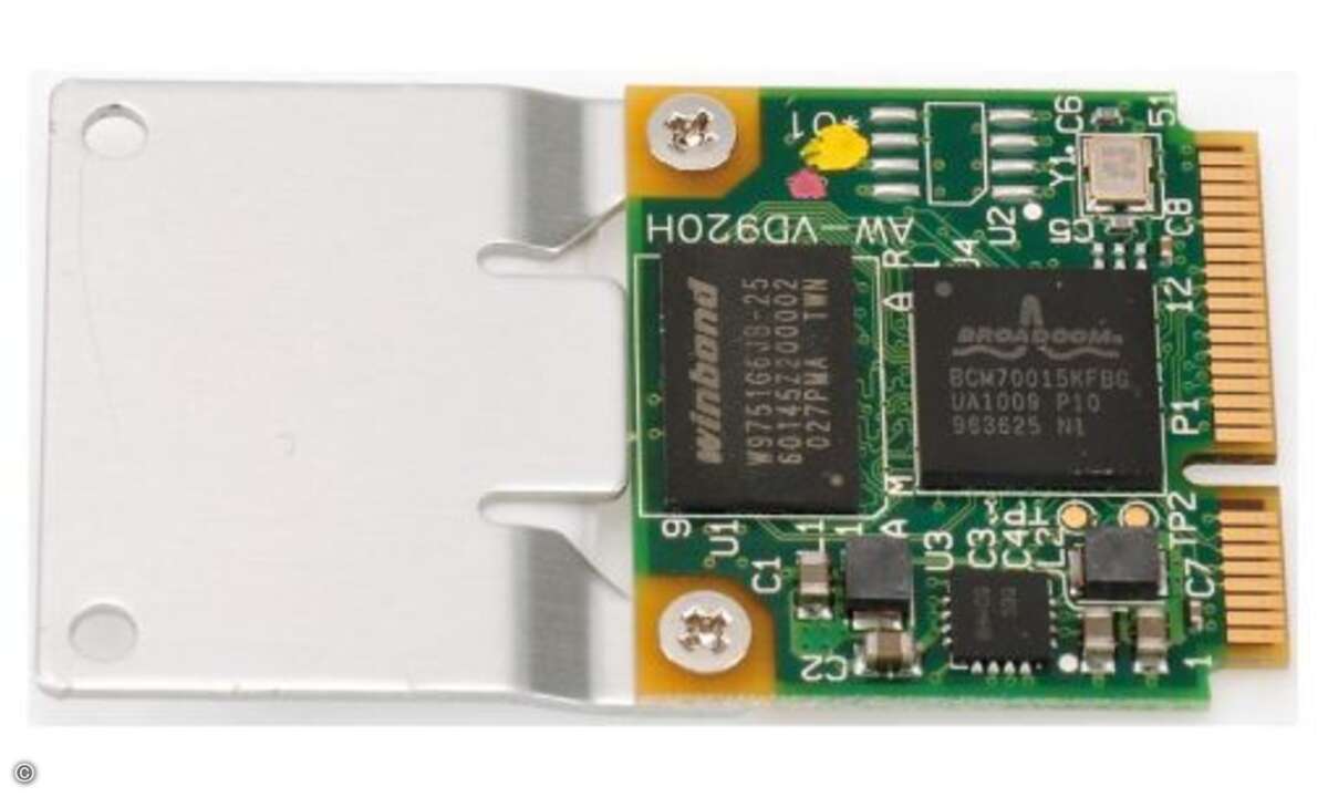 Bei Notebooks mit integrierter Grafik und Mini-PCI-Express-Steckplatz kann man die Wiedergabe von HD-Videos durch eine Karte mit dem CrystalHD-Chip von Broadcom beschleunigen.
© PC Magazin