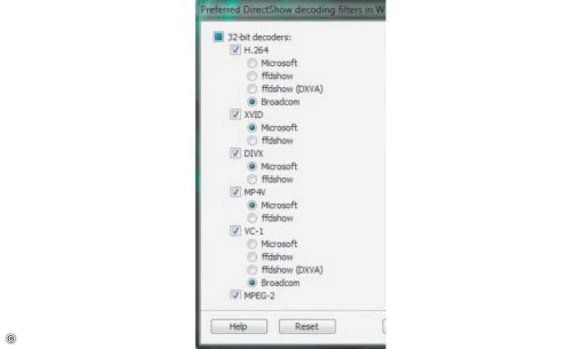 Mit dem Freeware-Programm Win7DSFilter Tweaker (www.codecguide.com) kann man
sicher stellen, dass der CrystalHD-Chip auch aktiv ist.
© PC Magazin