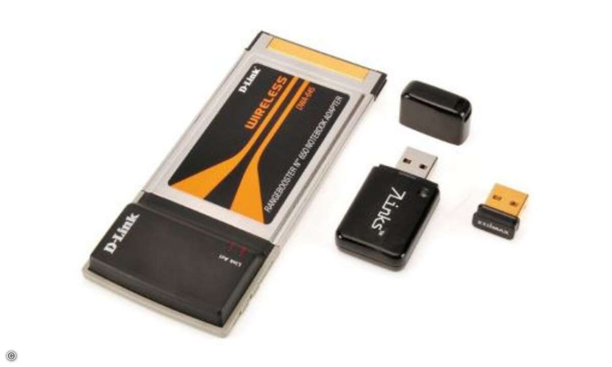 Externe WLAN-N-Adapter gibt es in Form von PC-Cards für Notebooks mit Cardbus-Steckplatz oder als USB-Geräte in verschiedenen Größen.
© PC Magazin