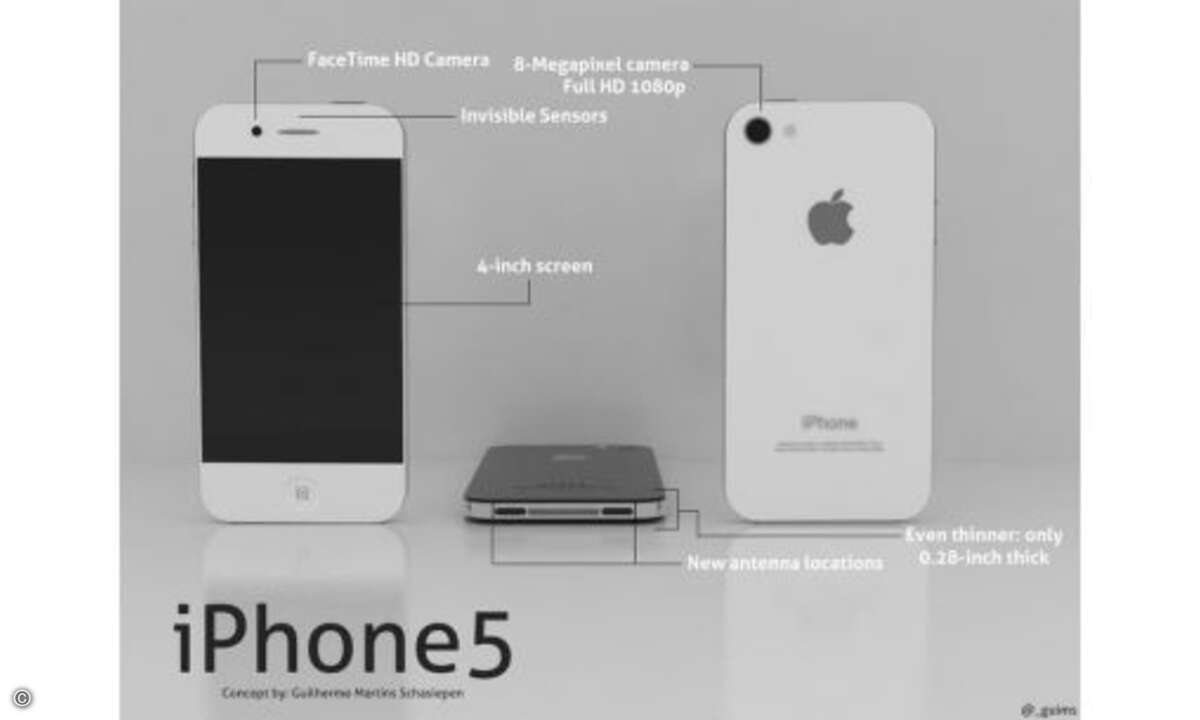 iPhone 5 Konzept von Guilherme Schasiepen
Auch der brasilianische Designer Guilherme Schasiepen zeichnet ein schlichtes Bild vom neuen iPhone. Die Unterschiede zum Vorgänger halten sich in Grenzen...
© Guilherme Schasiepen