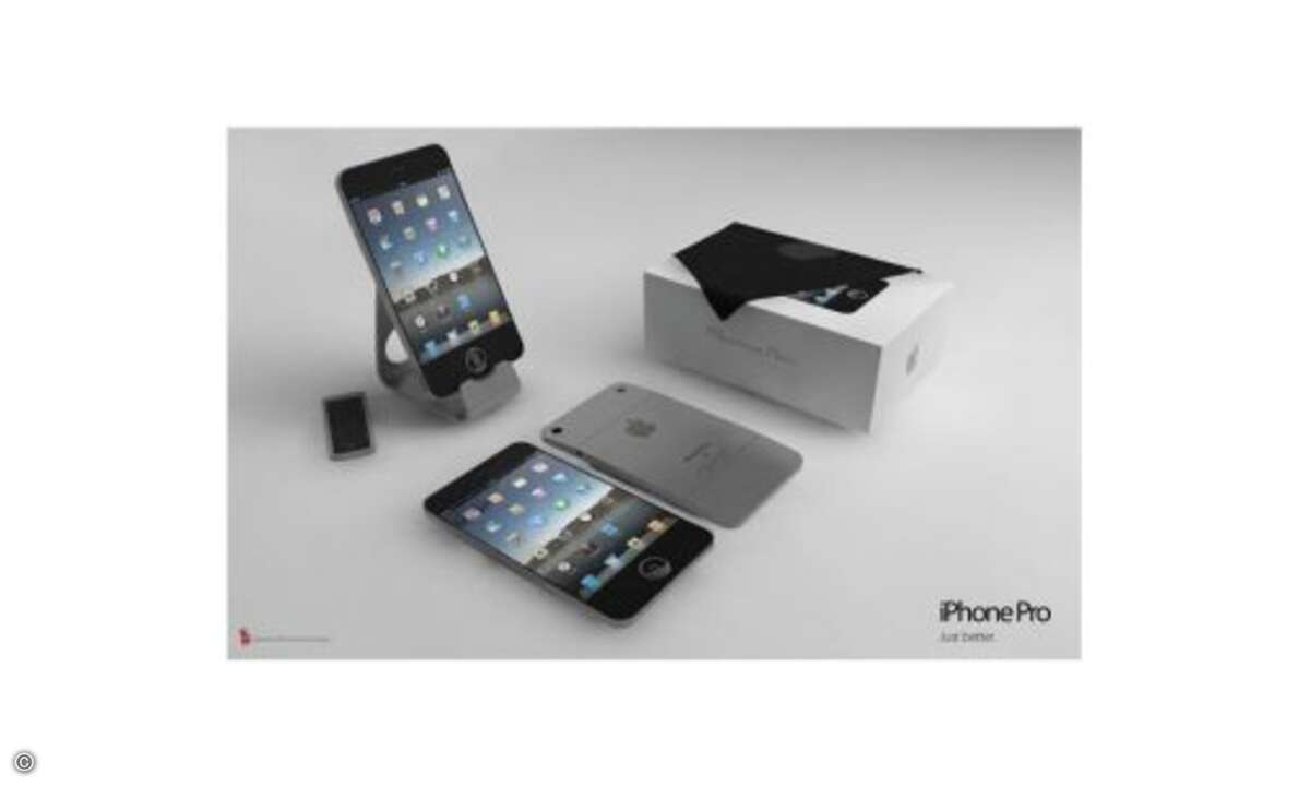 iPhone 5 Konzept von enterquantum.com
Das Magazin enterquantum.com macht dagegen keine halben Sachen. Sein Konzept sieht aus wie das Gadget aus einem Science Fiction Film. Vielleicht kommt Apple in fünf Jahren darauf zurück?