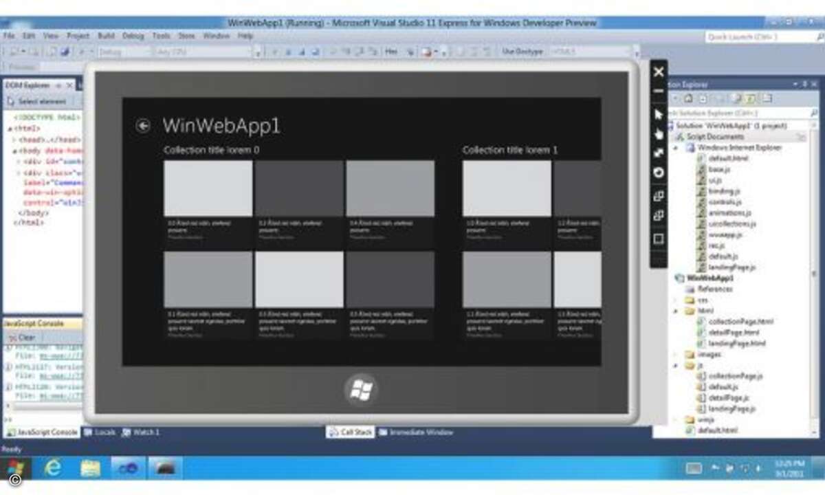 Visual Studio Express wird Unterstützung für die Entwicklung von Apps im Windows-8-Metro-Style mitbringen.
© Microsoft (Build Conference 2011, Anaheim)