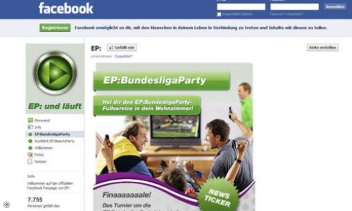 Daneben setzt EP auf Social Media mit einer Facebook-Fanpage...