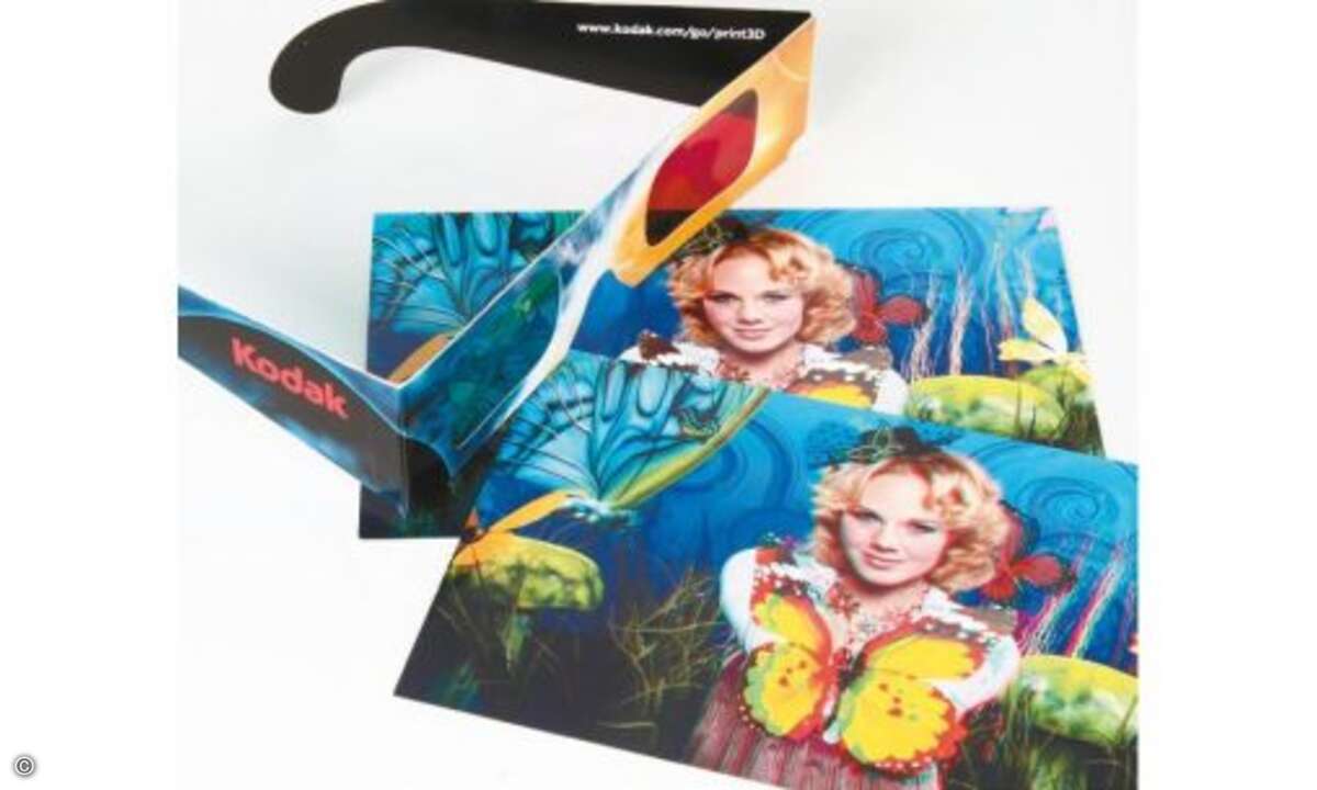 Effektvoll: Mit dem Kodak Office 2170 kann man 2D-Bilder als 3D-Version ausdrucken. Kodak legt dem Drucker auch zwei entsprechende Brillen bei.
© PC Magazin