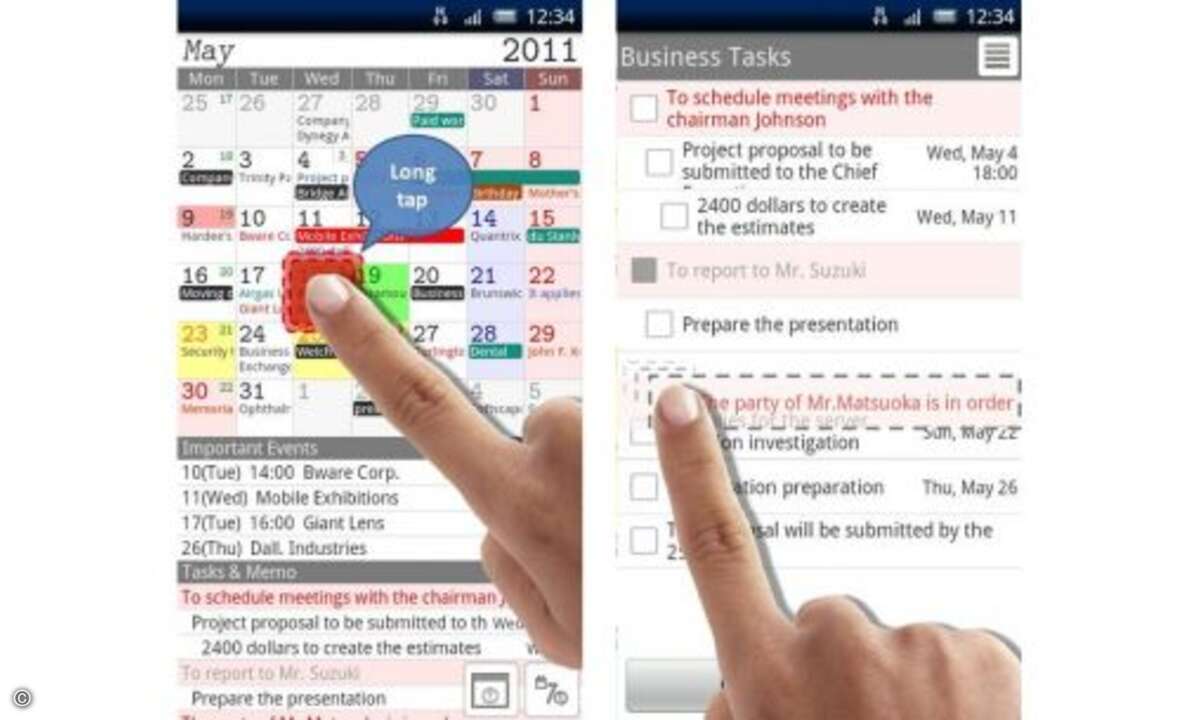 Jorte
Google Maps und Google Speech werden genauso unterstützt wie die Synchronisation mit dem Google Kalender. Sogar ein Aufgabenplaner ist integriert. Kalender und Aufgaben können obendrein als CSV importiert und exportiert werden
. Jorte ist ko