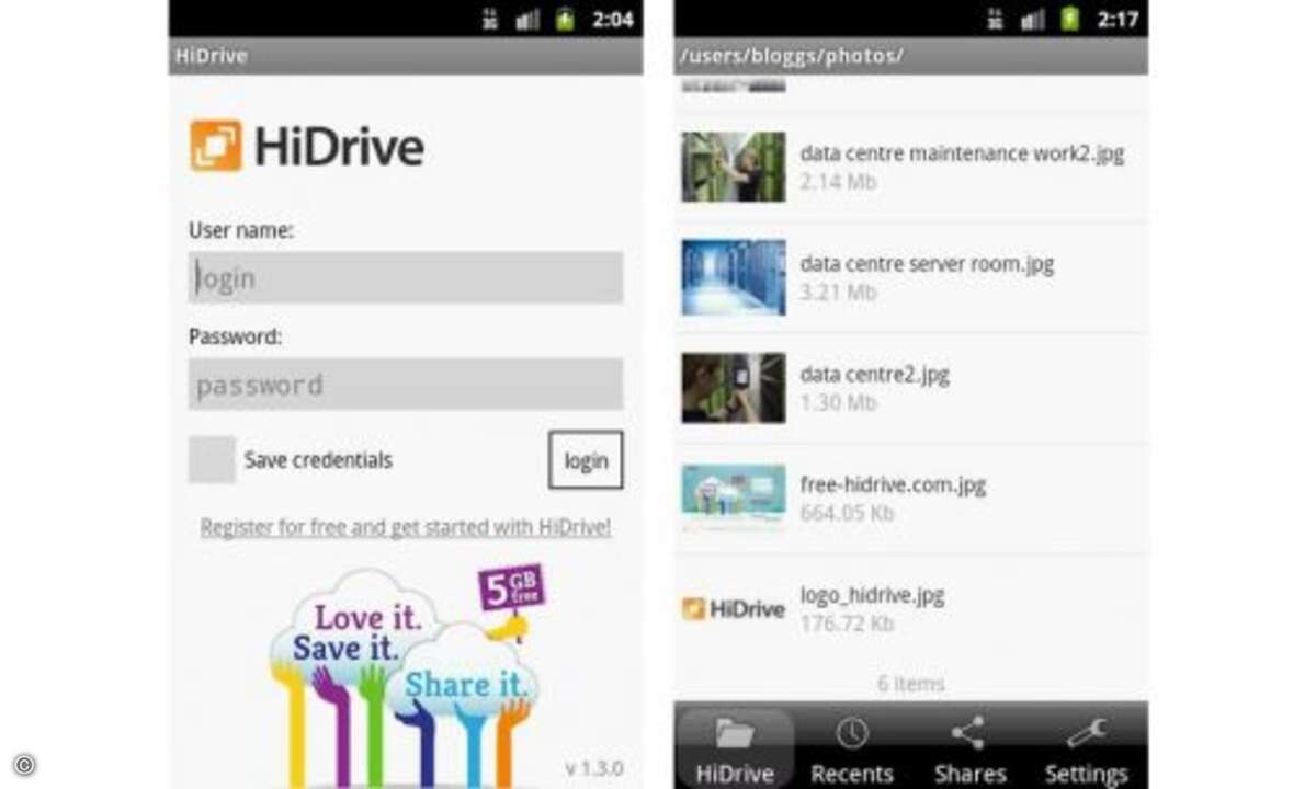 HiDrive
Strato bietet mit HiDrive einen ähnlichen Dienst, der sogar die kostenlose Nutzung von fünf Gigabyte beinhaltet. Wer mehr Online-Speicherplatz benötigt, kann Premium-Pakete mit 100 oder 500 Gigabyte Speicherplatz bereits ab 9,90 Euro pro M