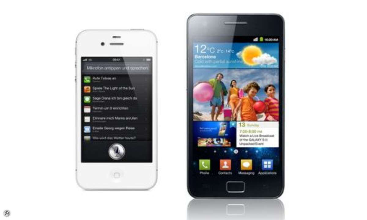 iPhone 4S versus Galaxy S2

In puncto Rechenpower schenken sich beide Modelle nichts. Das Galaxy S2 wird wie das iPhone 4S von einem Dualcore-Prozessor angetrieben, der mit 1,2 Gigahertz taktet. Aber das Display macht den Unterschied. Beim Android-