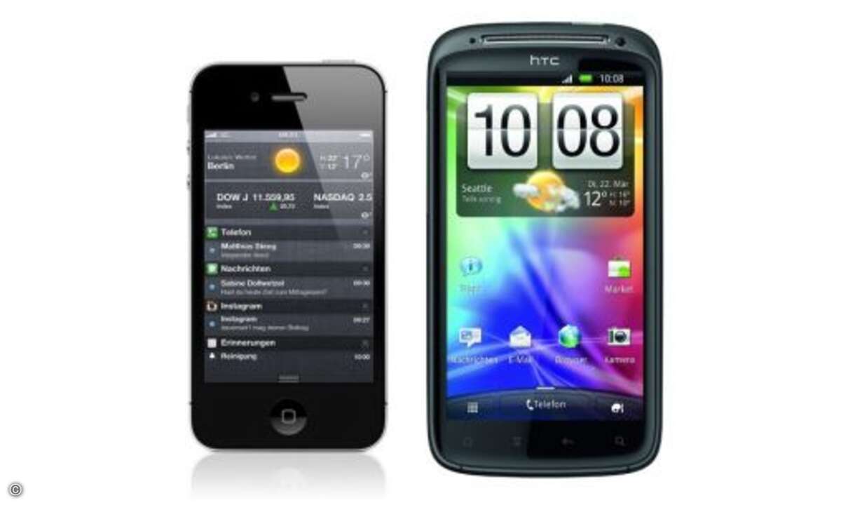 iPhone 4S versus HTC Sensation

Beim Sensation ist der Vorsprung nicht ganz so deutlich. Zunächst zu den Gemeinsamkeiten: Dualcore-Prozessor mit 1,2 Gigahertz, 8-Megapixelkamera mit HD-Videoaufnahmen...