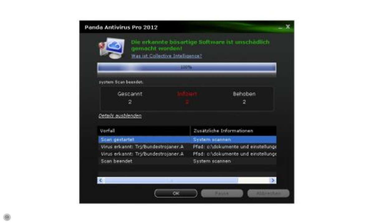 Der Bundestrojaner in Panda Antivirus Pro 2012
Panda Antivirus Pro 2012 spricht Klartext: Hier heißt die Malware deutlich erkenntbar