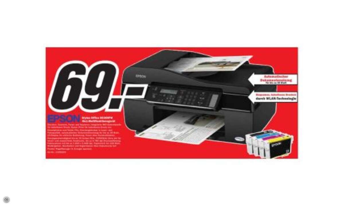 Epson Stylus Office BX305FW 4 in 1 Tintenstrahler
Der Epson Stylus Office BX305FW ist ein günstiger SOHO-Drucker, der Drucken, Scannen, Faxen und Kopieren vereint. Er bietet eine integrierte WiFi-Schnittstelle für kabellosen Druck. Per Epson iPrin