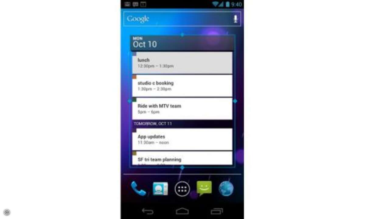 Widgets (hier das Kalender-Widget) lassen sich skalieren.
© Google