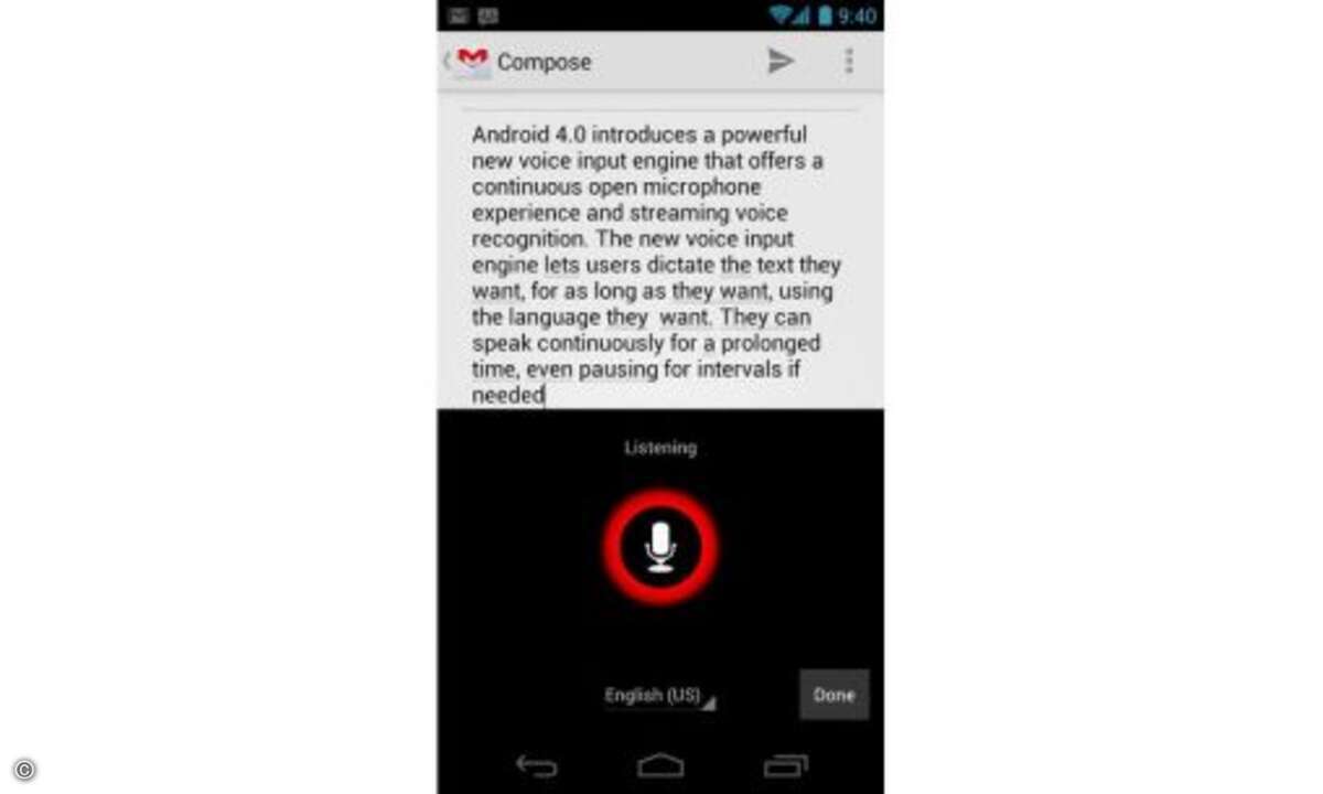 Android 4.0 bittet zum Diktat.
© Google