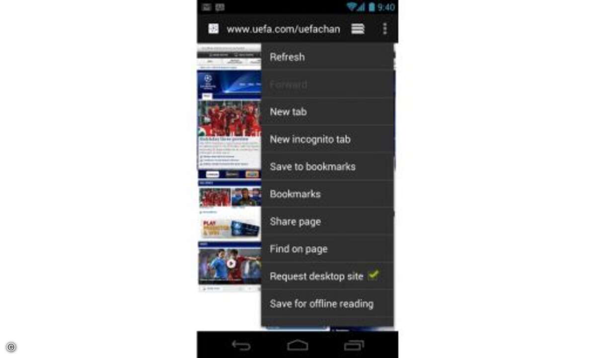 Auf Wunsch kann statt der mobilen Website die normale Website aufgerufen werden.
© Google