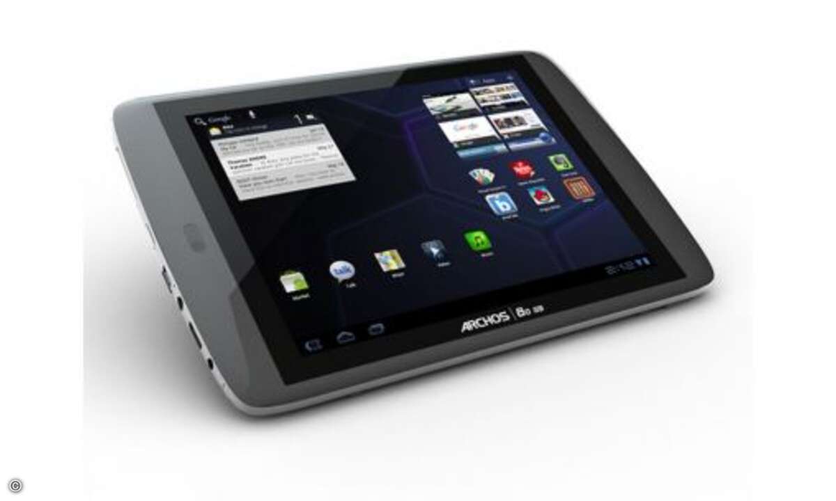 Archos 80 G9
In Sachen Betriebssystem setzt Archos auf die aktuelle Honeycomb-3.2-Version in Reinform, ohne Anpassungen bei der Benutzeroberfläche. Der berührungsempfindliche 8-Zoll-Bildschirm hat ein Seitenverhältnis von 4:3 und eine Auflösung vo