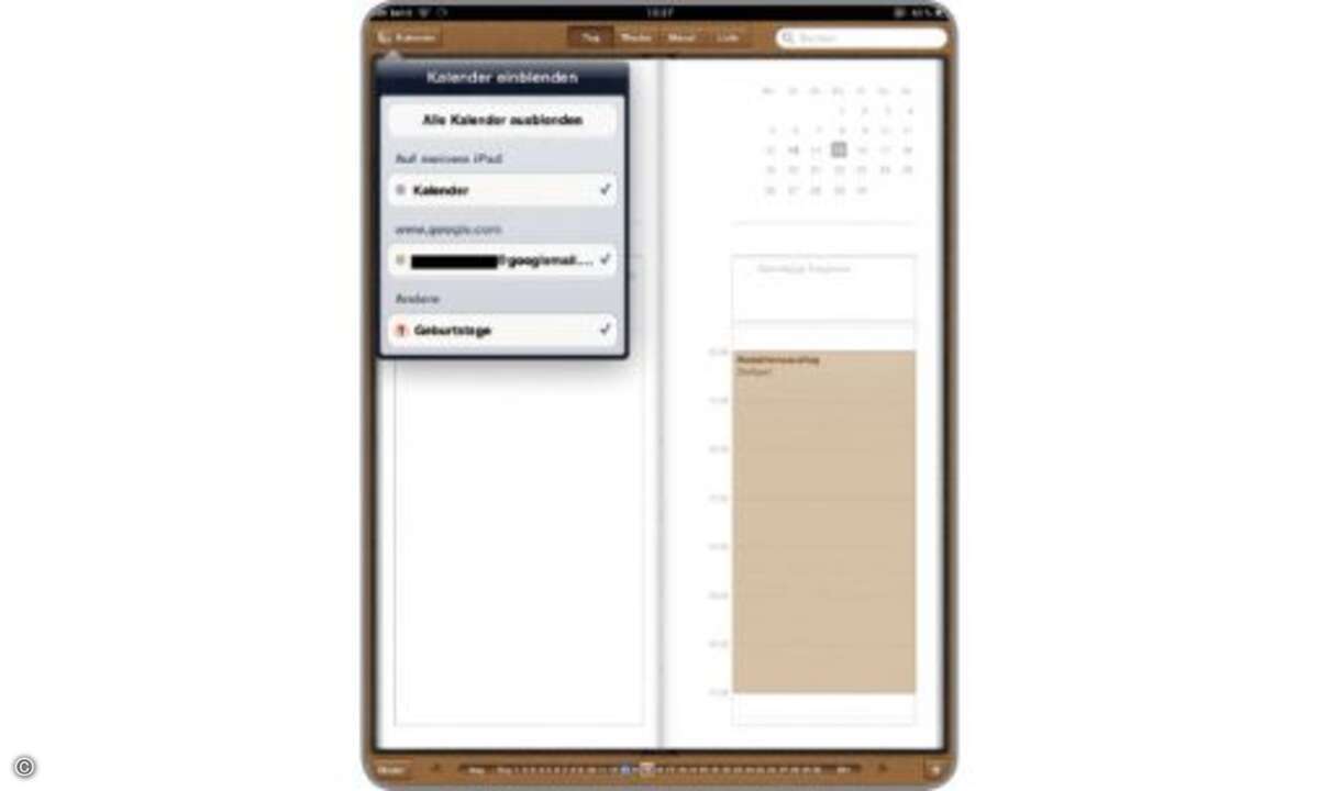 Google Kalender ohne Mail hinzufügen
Wenn Sie Ihre Termine über den Google-Kalender verwalten, können Sie diesen – falls gewünscht – auch ohne Google Mail auf dem iPad nutzen. Wählen Sie unter „Einstellungen/Kalender/Account hinzufügen“ „Andere“ aus