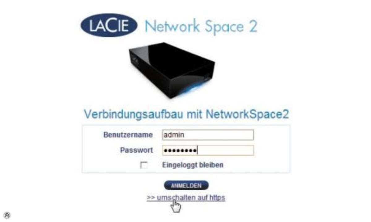 LaCie Network Space 2 1TB

Das LaCie NAS bietet den Zugriff über Web mit sicherer Verbindung.
© Hersteller/Archiv