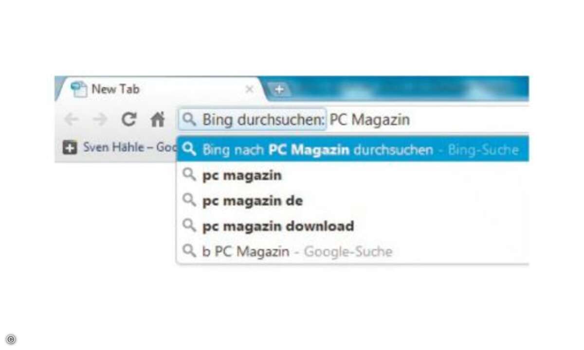 Mehr als eine Adressleiste: Die Omnibox von Chrome nimmt URLs und Suchanfragen gleichermaßen entgegen.  Tipp 4: Omnibox und verschiedene Suchmaschinen  In die Adressleiste von Google Chrome, Omnibox genannt, kann man sowohl URLs als auch Suchbegriffe